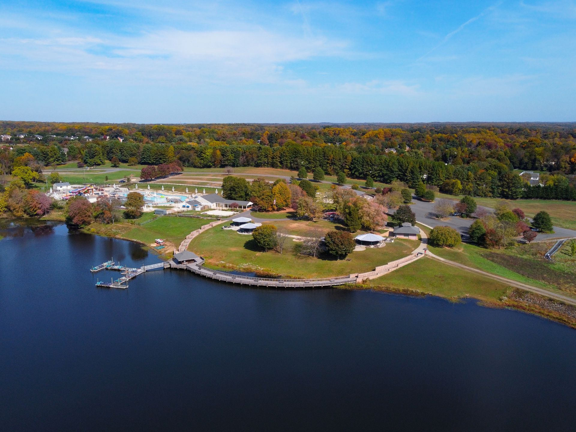 Aerial View of Lake Fairfax during Fall in Reston Virginia (1)