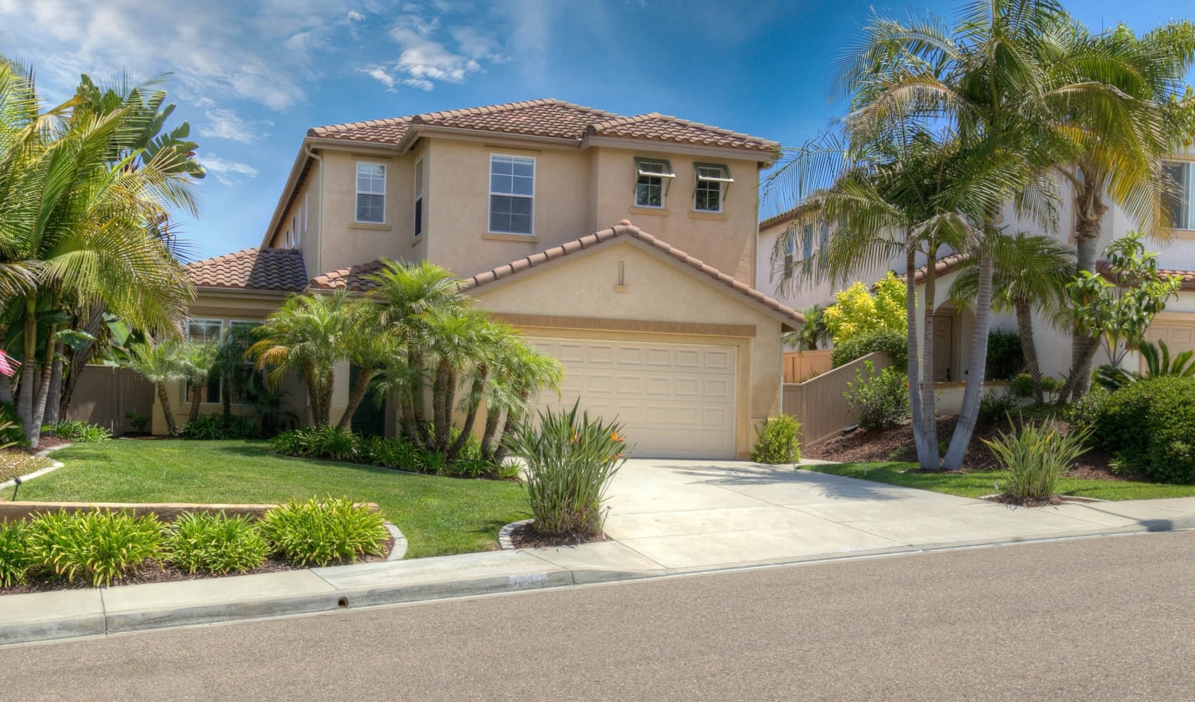 High-end Suburban Tract House in Oceanside California with Palms and Blue Sky (1) (1)