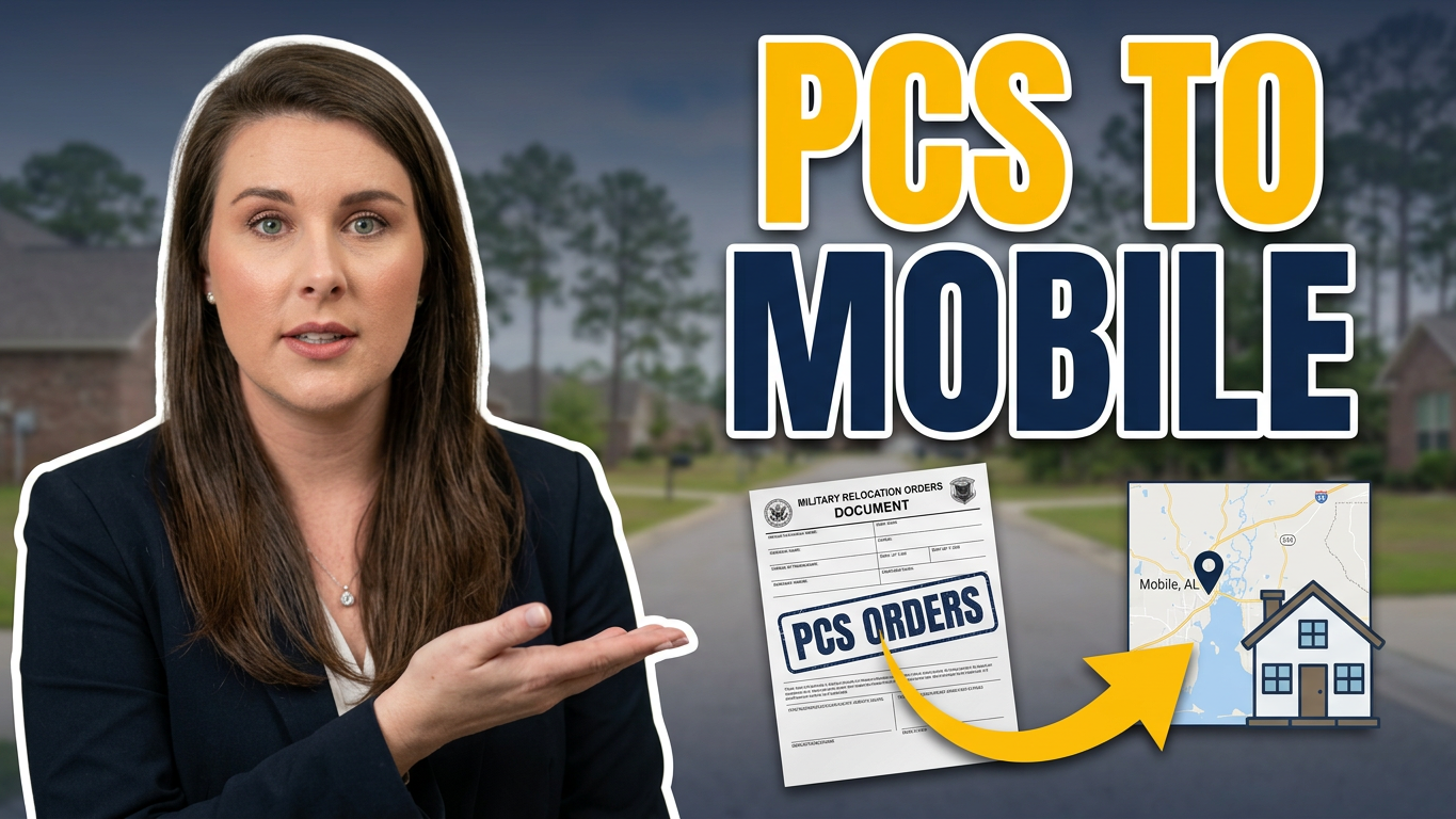 PCS to Mobile: Kelli Salter with PCS orders and a map of Mobile