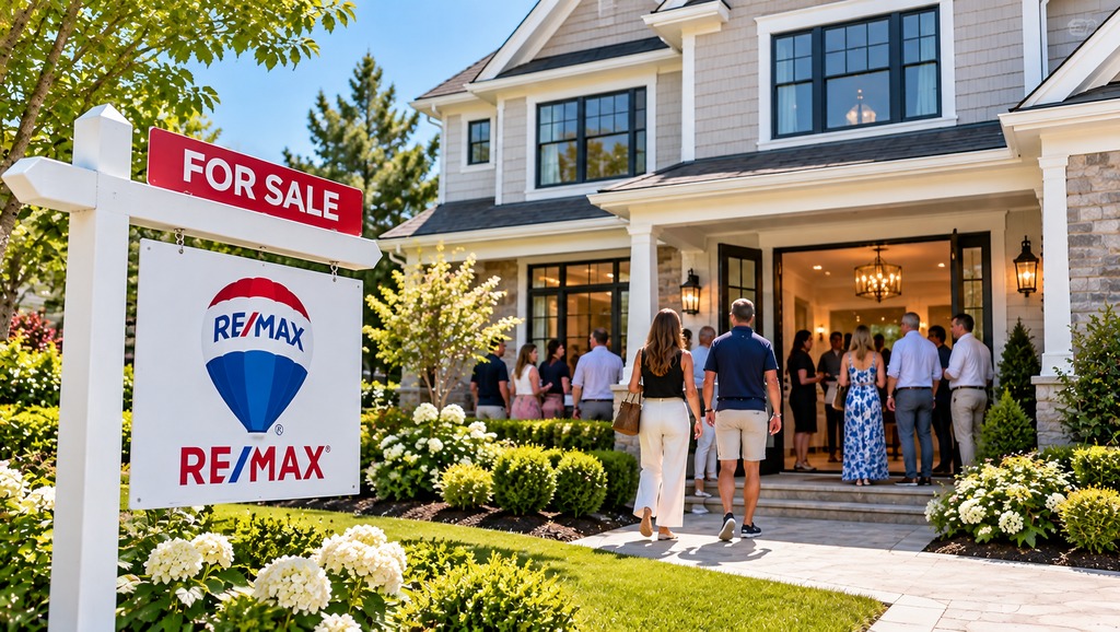 Busy Suburban Open House with RE_MAX Sign