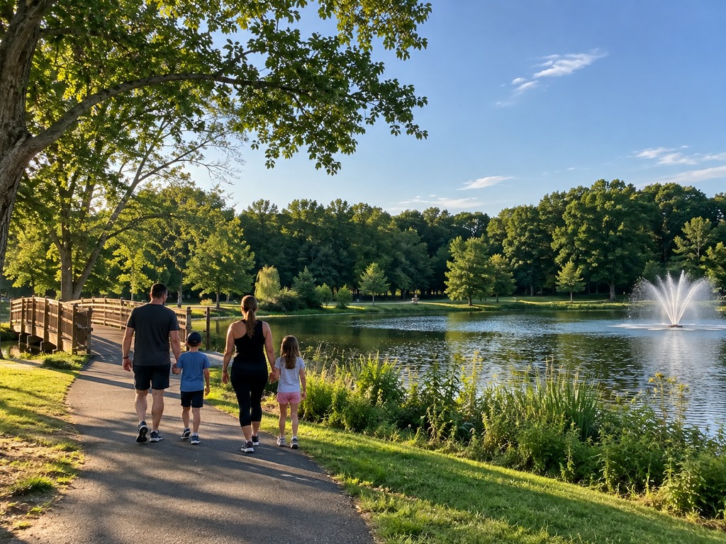 Family Stroll by the Fountain