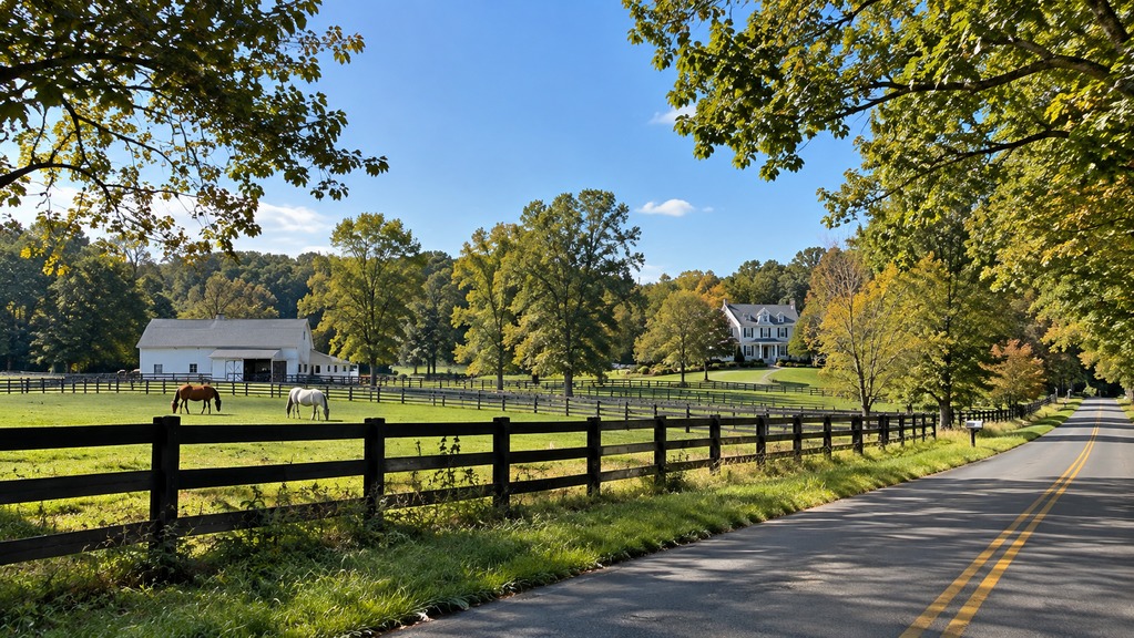 Sunlit Countryside Horse Farm