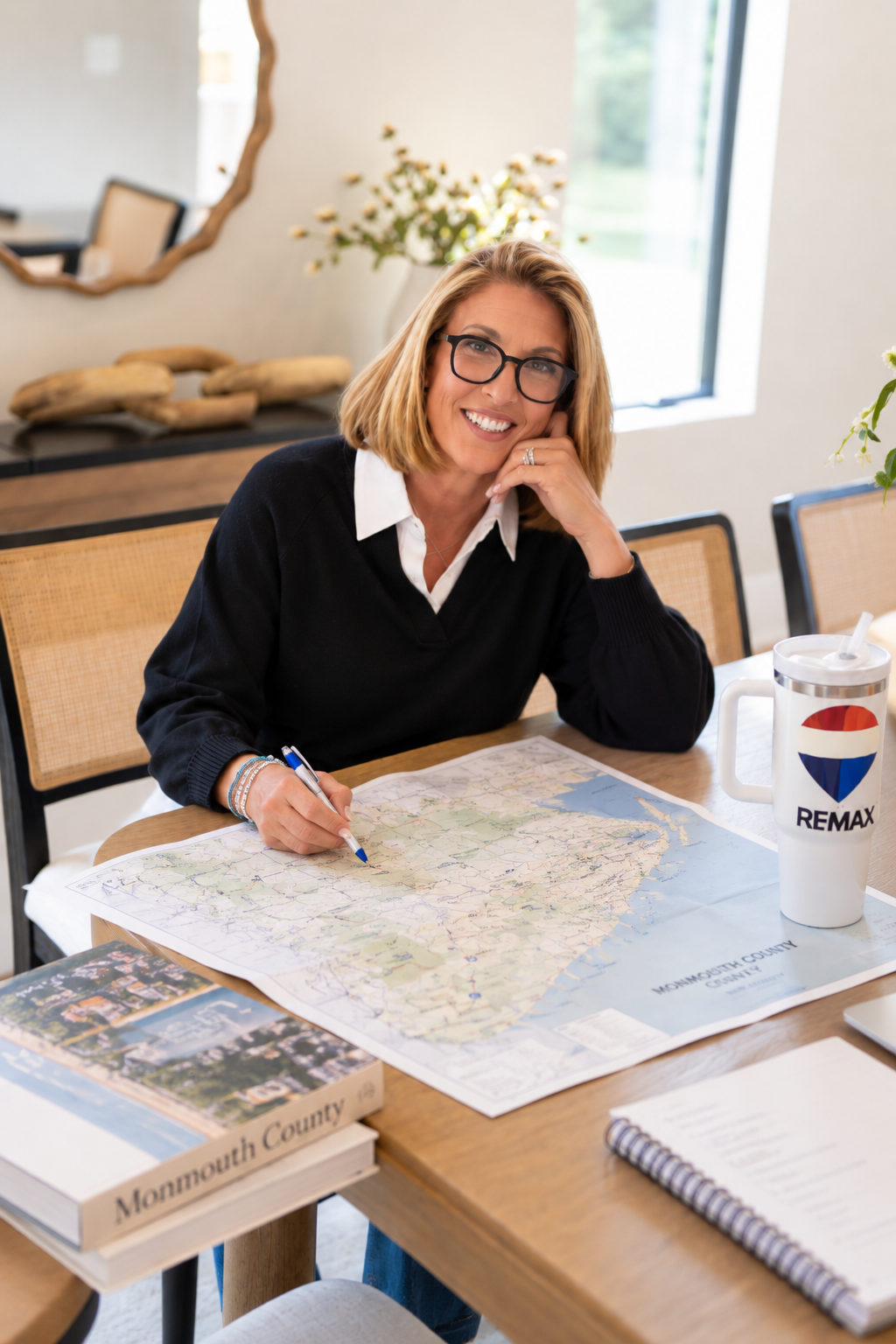 Woman Planning with Monmouth County Map