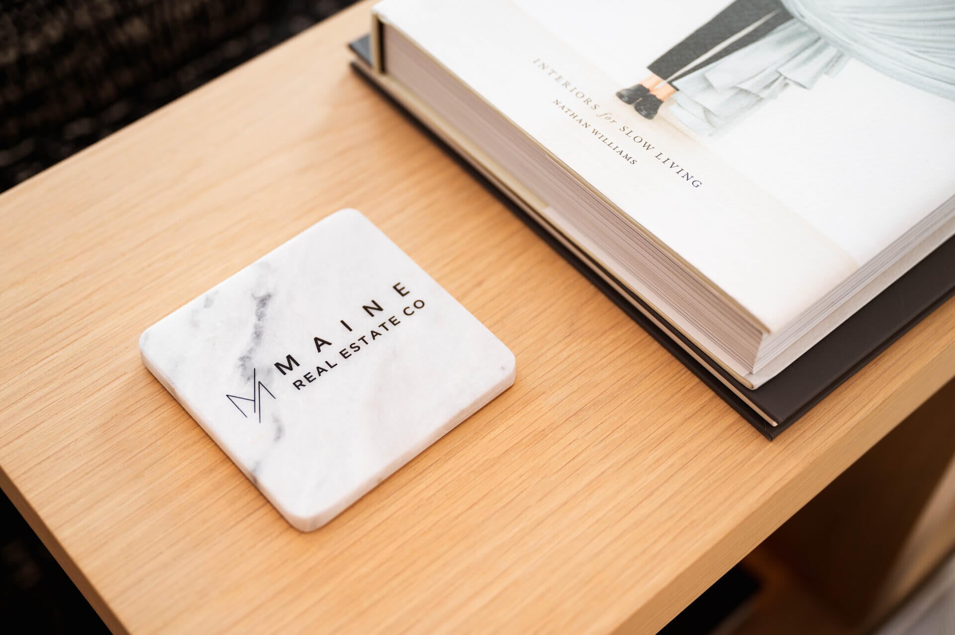 Marble Coaster with Maine Real Estate Co Logo