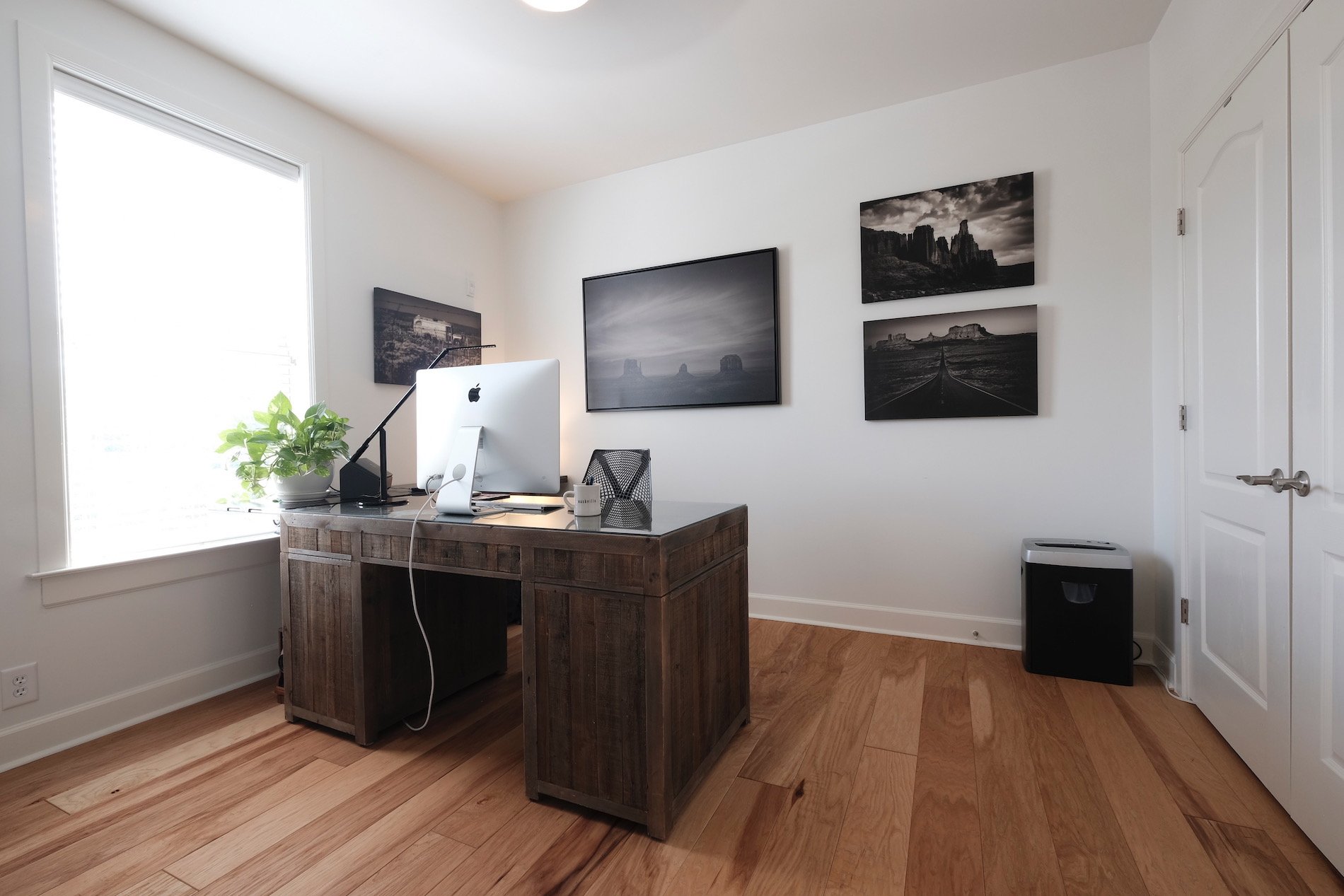 Natural hickory hardwood floors, Sherwin Williams Premium white paint color