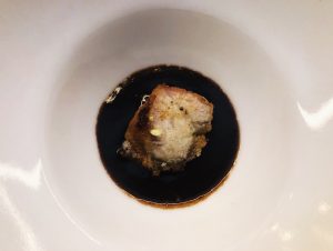 Beef heartbread and dried abalone gravy at Catbird Seat in Nashville, TN