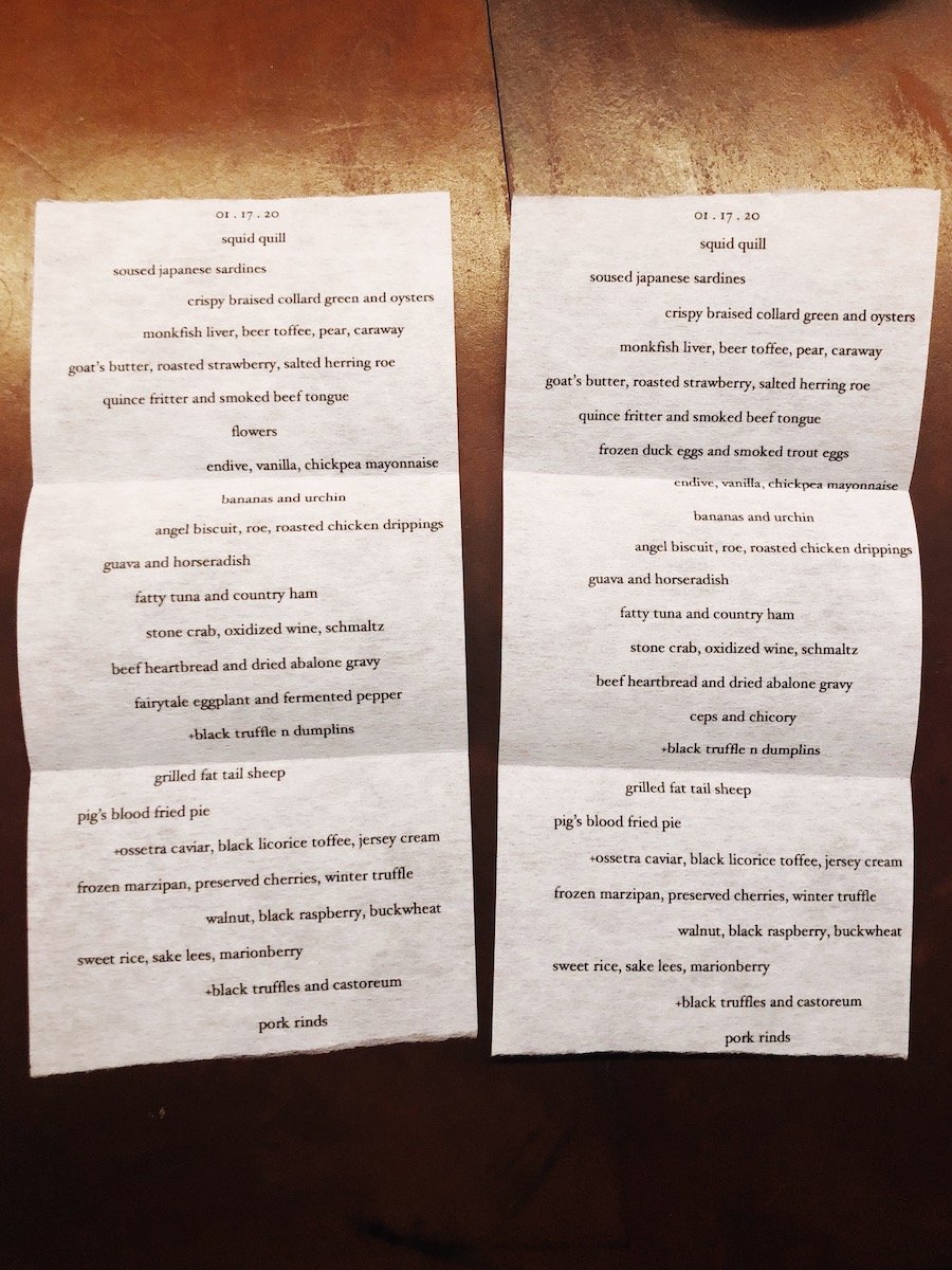 Customized Menus at The Catbird Seat, Nashville, TN