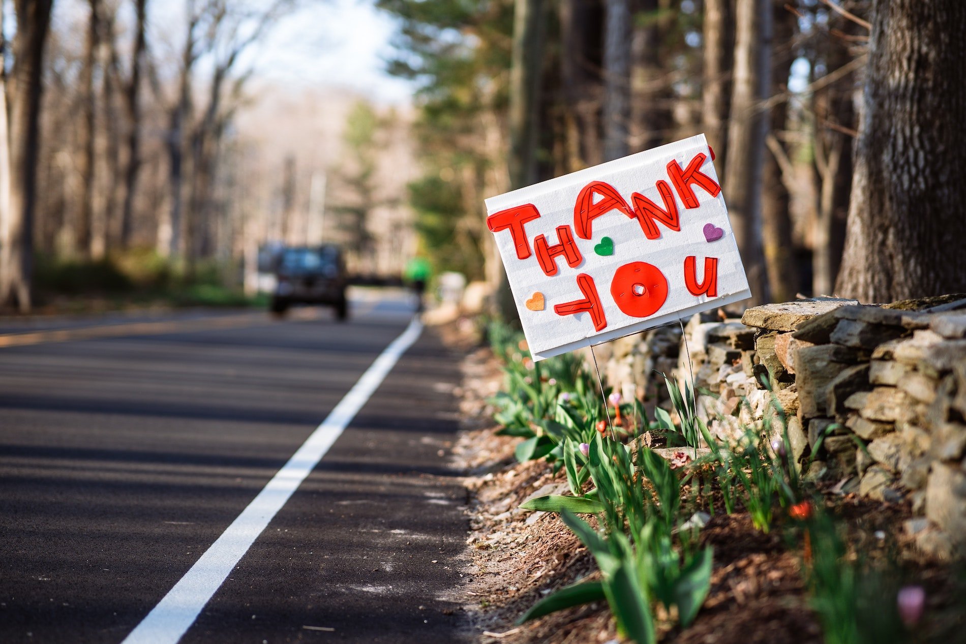 thank you sign on roadside for essential workers